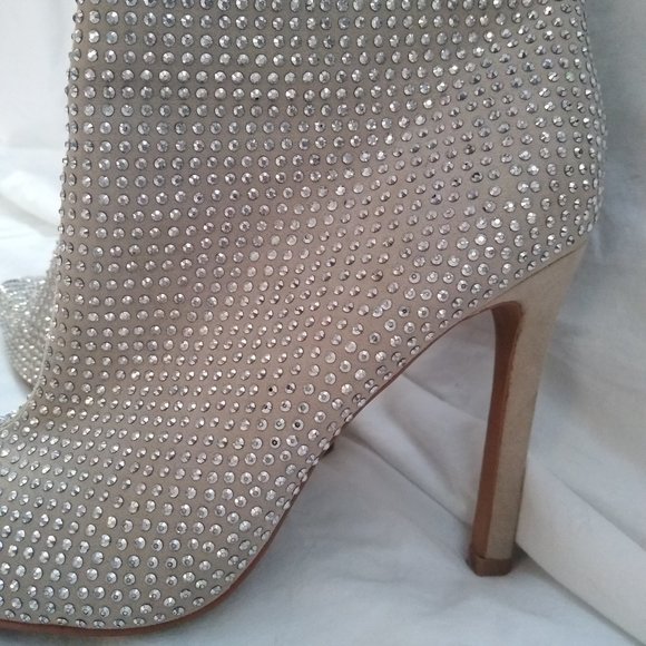 Aldo Champagne Crystal Embellished Pointed Toe Ankle Booties - Picture 3 of 10